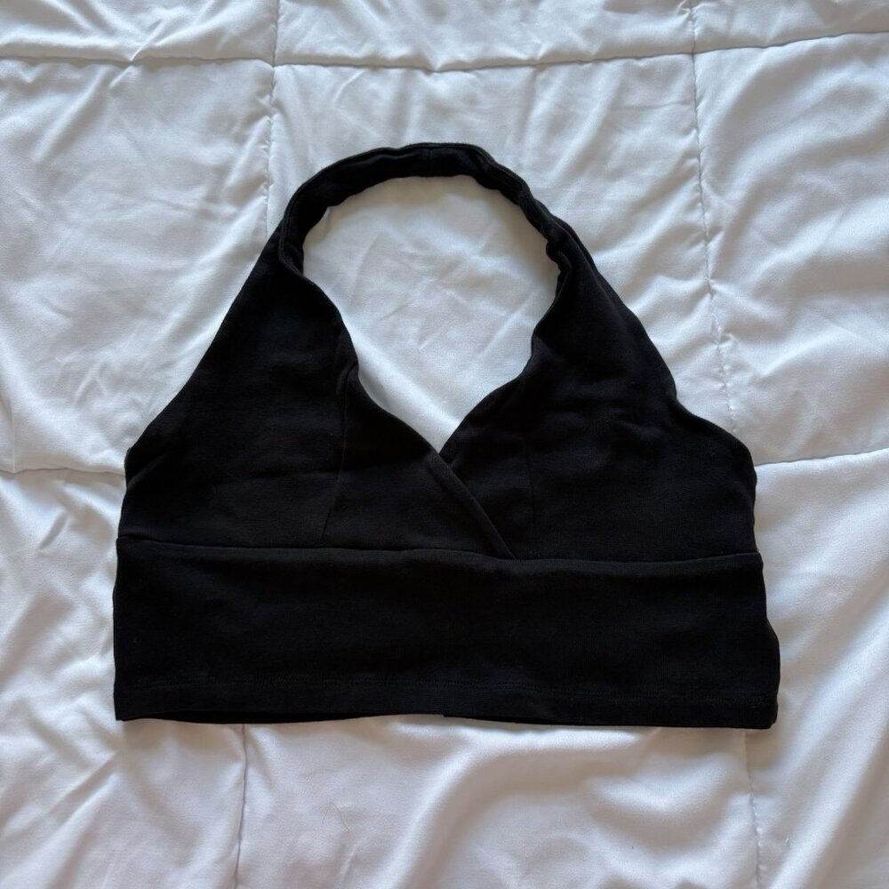 Vintage 90s Y2K Derek Heart Halter Top Womens Size Large Black Summer Beach‎
